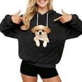 thumbnail image 6 of larppty Hoodie with Dog Pouch, Kangaroo Pouch Hoodies for Women, Soft Warm Pet Carrier Hoodie with Pet Pocket for Carrying Puppy Kitten (Black, L), 6 of 8
