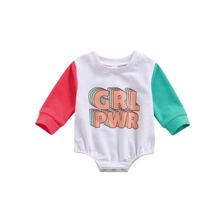 

Infant Newborn Baby Girls Boys Contrast Color Sweatshirt Romper Letter Long Sleeve Jumpsuit Fall Toddler Patchwork Outwear