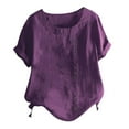 thumbnail image 4 of Purple Womens Tops Women's Cotton Linen Shirts Summer Casual Boho Floral Short Sleeve Blouse Oversized Loose Ladies Tunic Tops Shirts for Women, 4 of 4