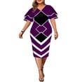 thumbnail image 2 of hirigin Women?S Plus-Size Dress, V-neck Double Layer Short Ruffle Sleeve Bodycon Back Zipper Garment Skirt, 2 of 4