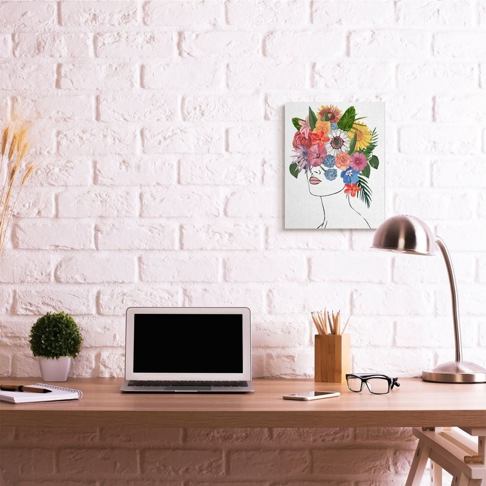 Stupell Industries Female Sketch Portrait Lips Multi-color Floral Arrangement Canvas Wall Art Design by Annie Warren, 16" x 20"