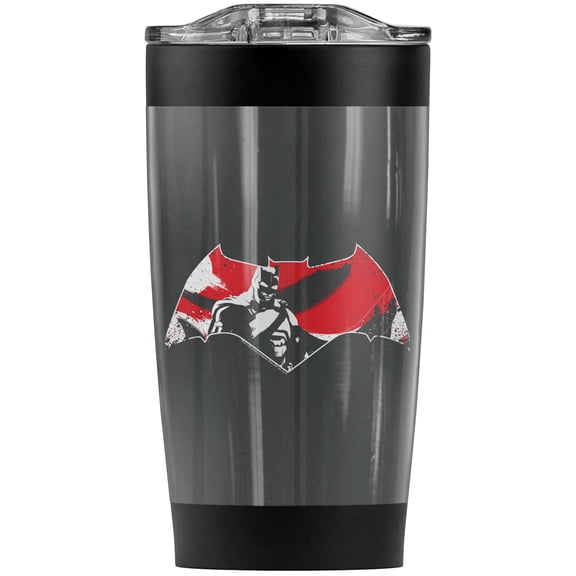 Batman V Superman Armor Splatter Logo Stainless Steel Tumbler 20 oz Coffee Travel Mug/Cup, Vacuum Insulated & Double Wall with Leakproof Sliding Lid | Great for Hot Drinks and Cold Beverages