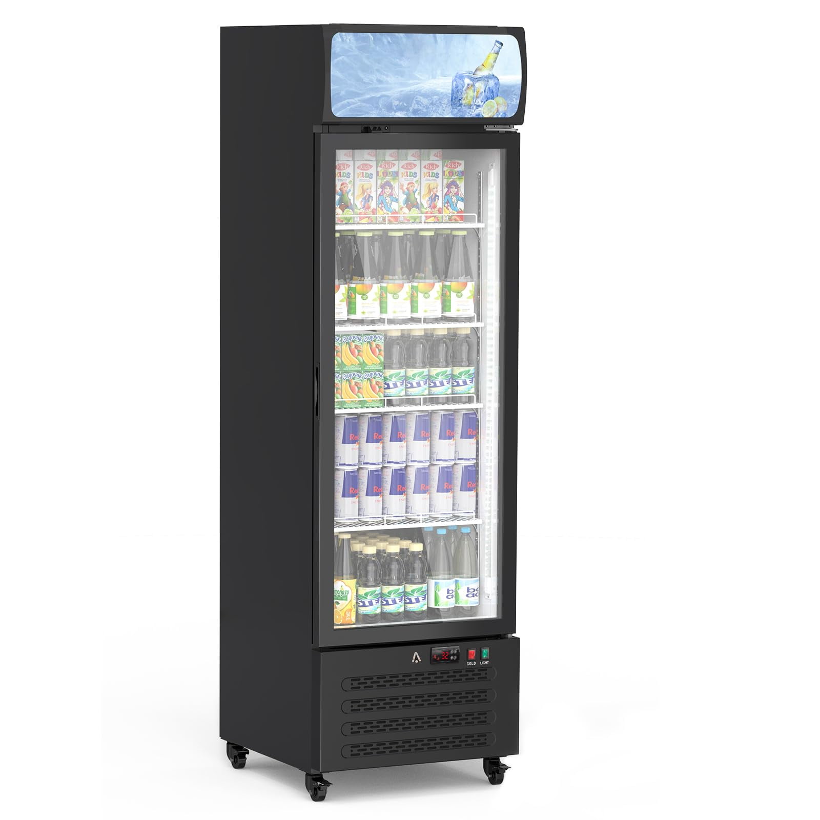 Commercial refrigerators with Glass Door Display Beverage Fridge 11.3 Cu.Ft/320L Merchandiser Fridge with 4 Adjustable Shelves for Home Restaurant Office Grocery Stores