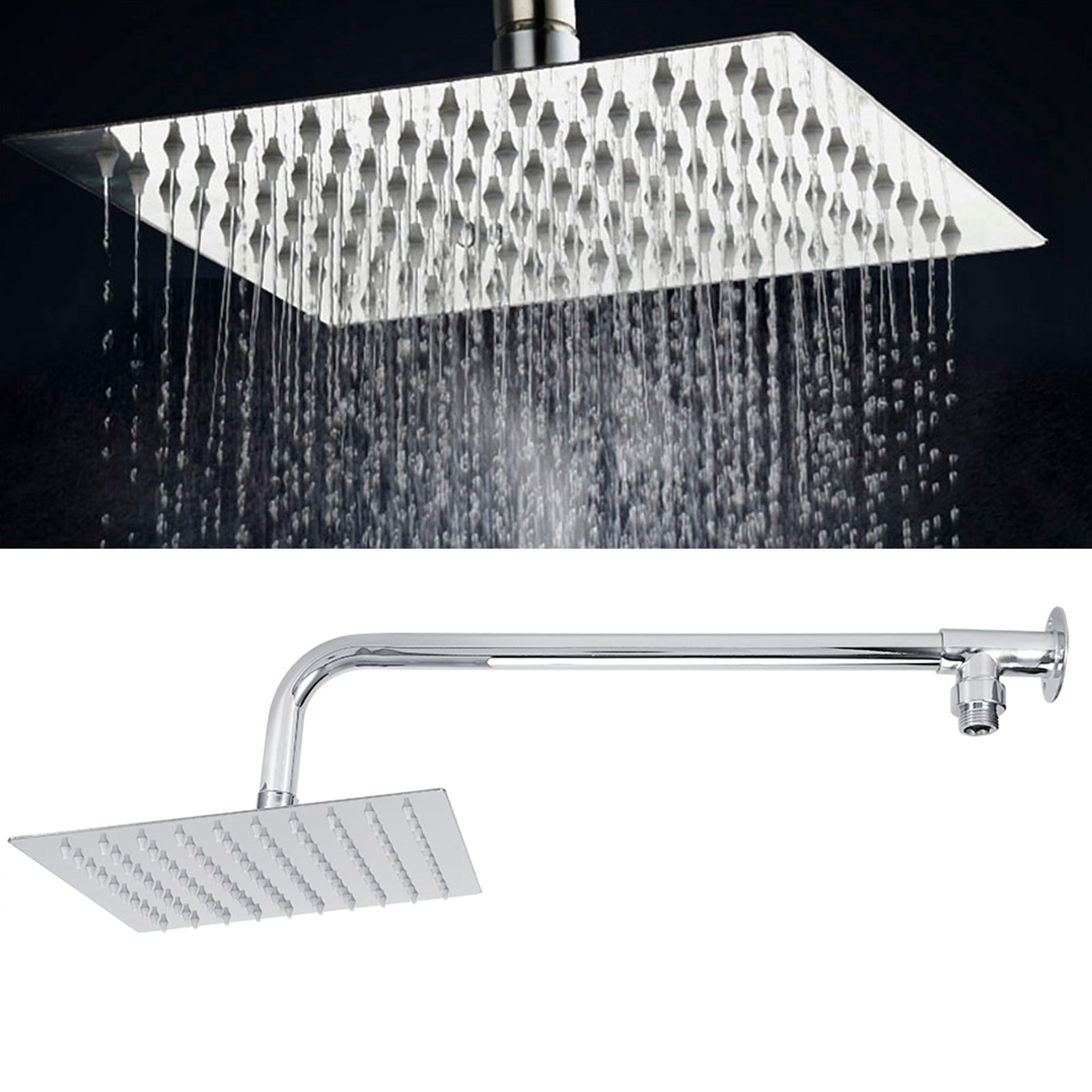 Suodoka 8 Inch Stainless Steel Rainfall Shower Head Set With Arm Hose Holder G1/2 Thread Wall Mounted Square Rain Top Spray Showerhead Fixture, 20.32 cm