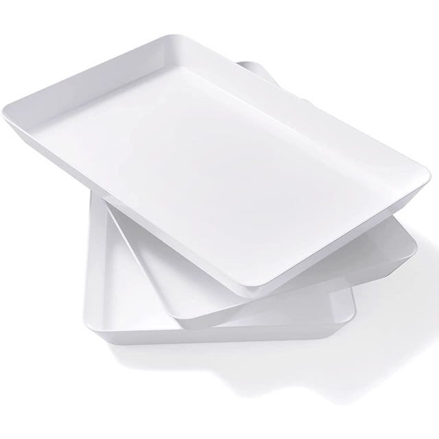 Lifewit Charola de servicio de plástico para fiestas, Bandeja de servir platos de 15 x 10 pulgadas para servir alimentos, bandeja de alimentos blanca, alimentos, galletas, juego de 3, sin BPA