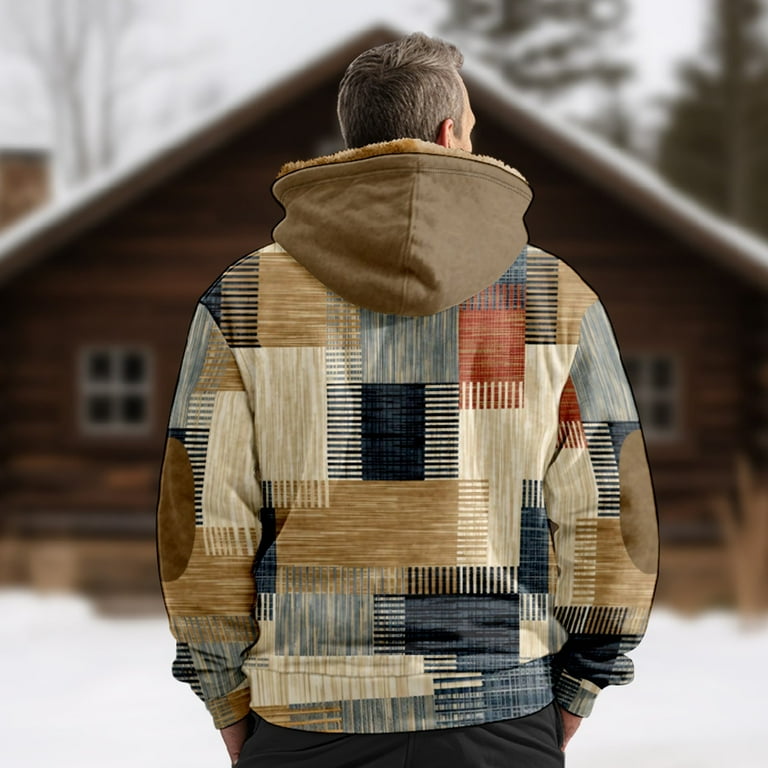 Knosfe Oversized Jacket Hoodie Geometric Full Zip Men s Coats Long Sleeve Fleece Sherpa Lined Men s Hoodies Thick Warm Thermal Heavyweight Vintage Mens Jacket Mint Green XL Walmart