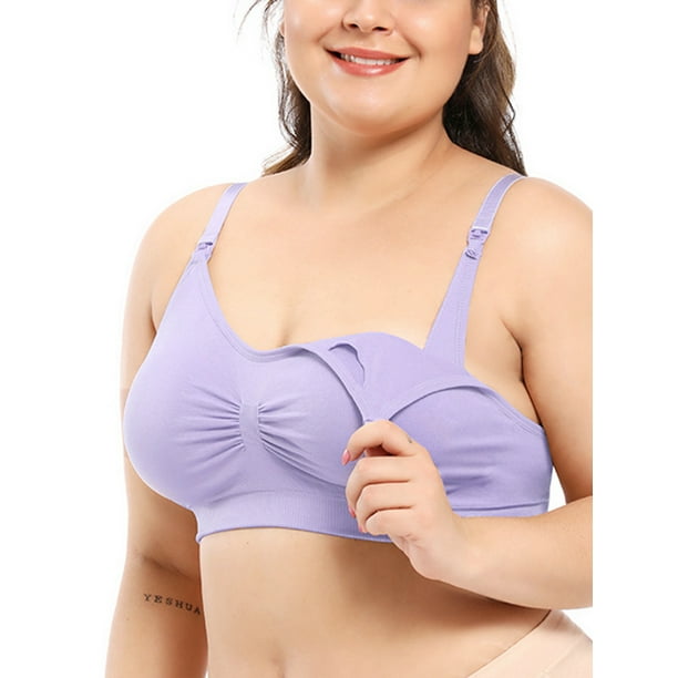 Innerwin Bralette Pregnancy Women Maternity Bras Daily Wear Plus Size  Seamless Nursing Bra Purple 2XL 
