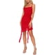 thumbnail image 4 of Vestido midi ajustado sin mangas con tirantes de espagueti y volantes para mujer Inspire Chic en rojo, 4 of 6