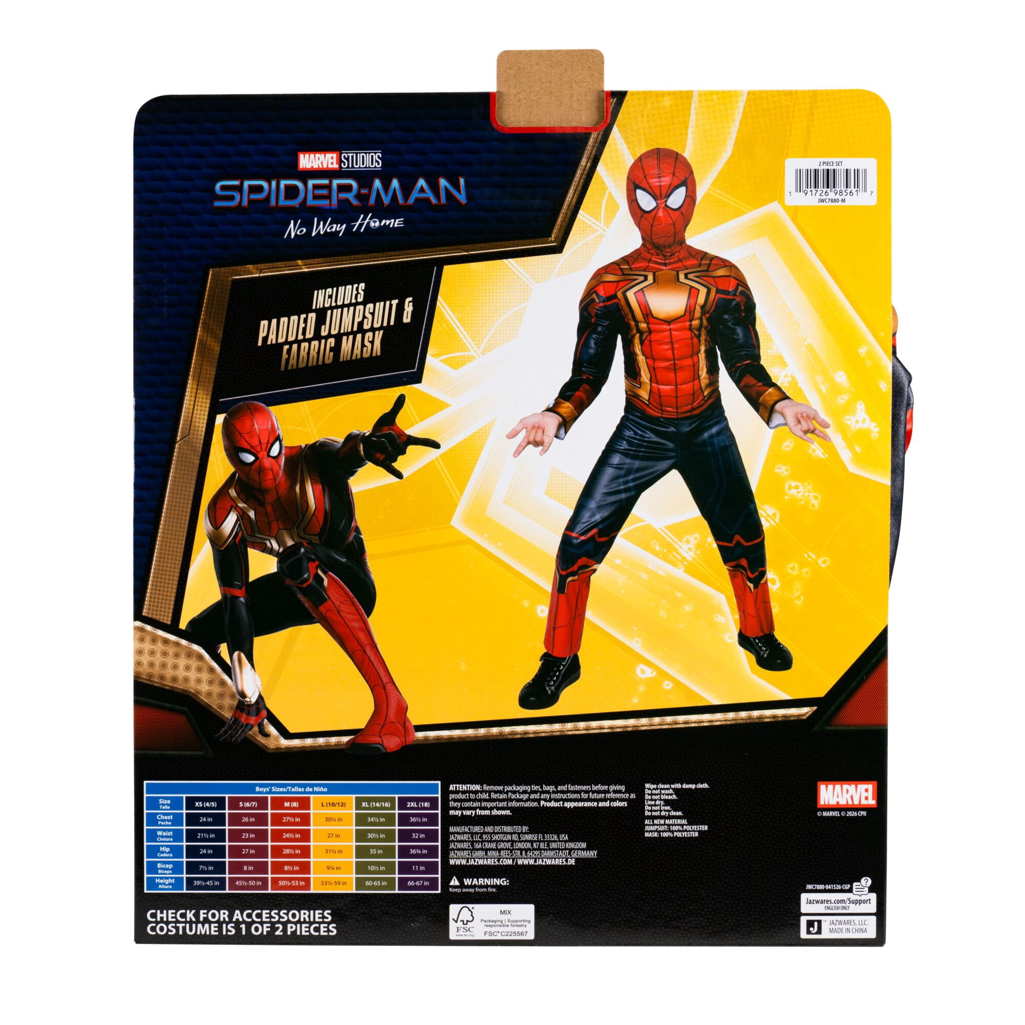 Marvel's Spider-man Integrated Halloween Costume for Children, Boy's Size M (8), by Jazwares