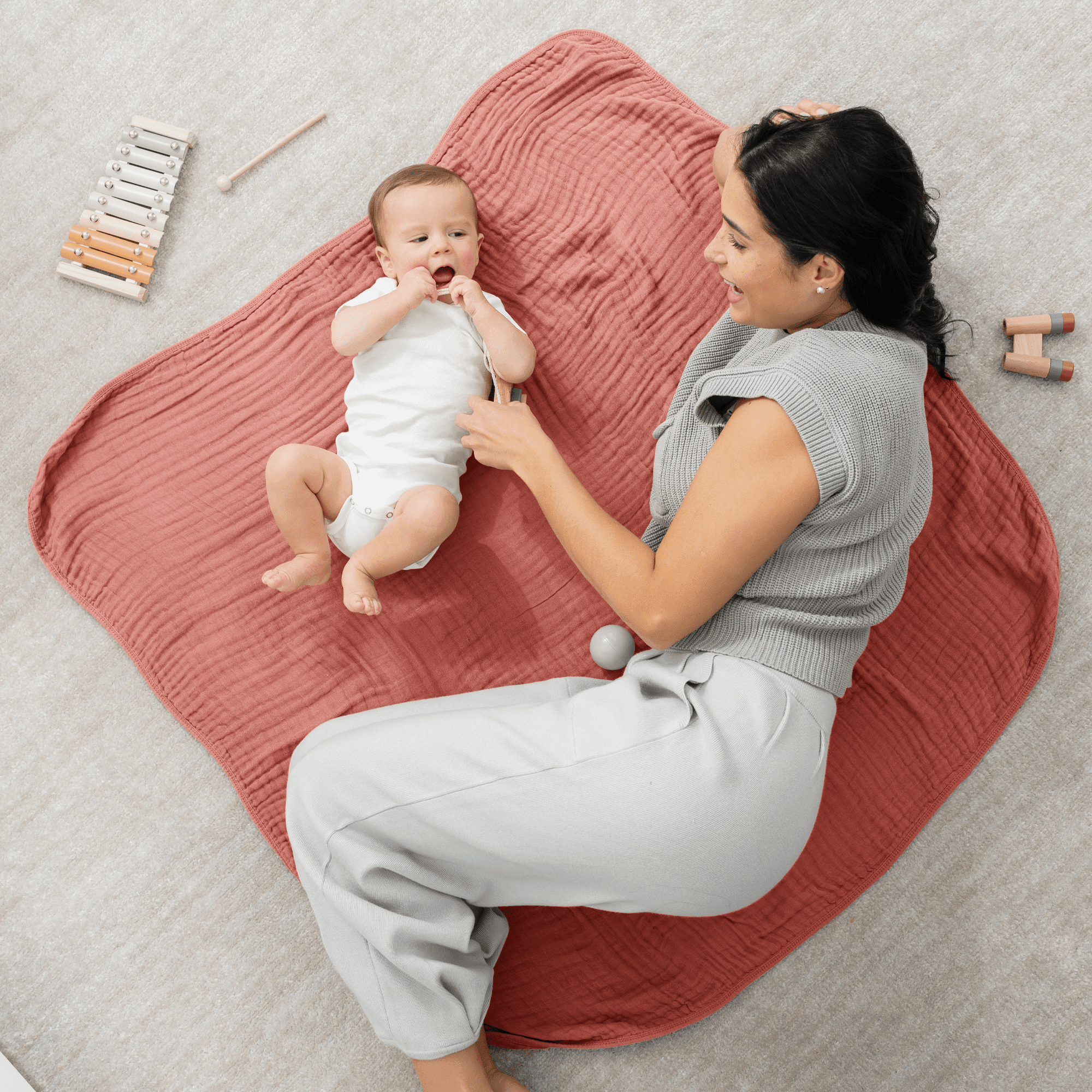 Comfy Cubs Baby Muslin Blanket, Swaddle for Newborns, Large 40” x 40”, 6-Layer (Dusty Rose, Baby)