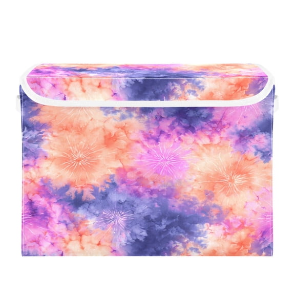 Storage Box With Lid 16.5x12.6x11.8In Foldable Stacked Household Storage Box Colored Tie-dye
