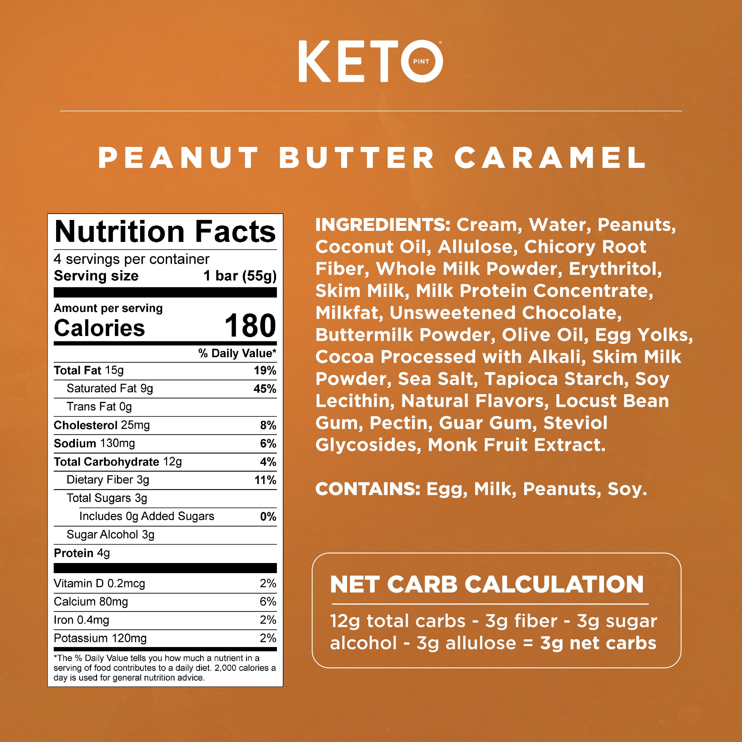 (3 pack) Keto Pint Peanut Butter Crunch Ice Cream Bars, No Added Sugar, 2.75 fl oz, 4 Count