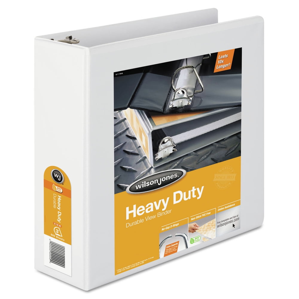 Heavy-Duty 3 Ring 3 in. Capacity 11 in. x 8.5 in. D-Ring View Binder with Extra-Durable Hinge - White