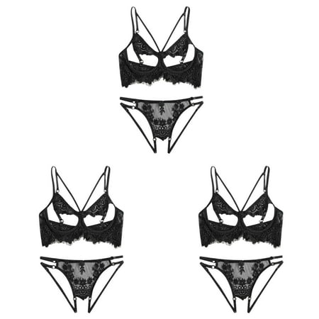 ter Lingerie Fashion Steel High Waist Lace Panties for Women Set Pajamas Sleepwear Mens Underwear Bustier Lingerie Set Lace Up Briefs Mens Briefs ceangrtro Black (3Packs) Black (3Packs)