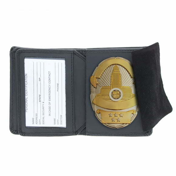 ASR Federal Black Leather Bifold Wallet Police Badge Holder with Removable ID Card Holder, Oval