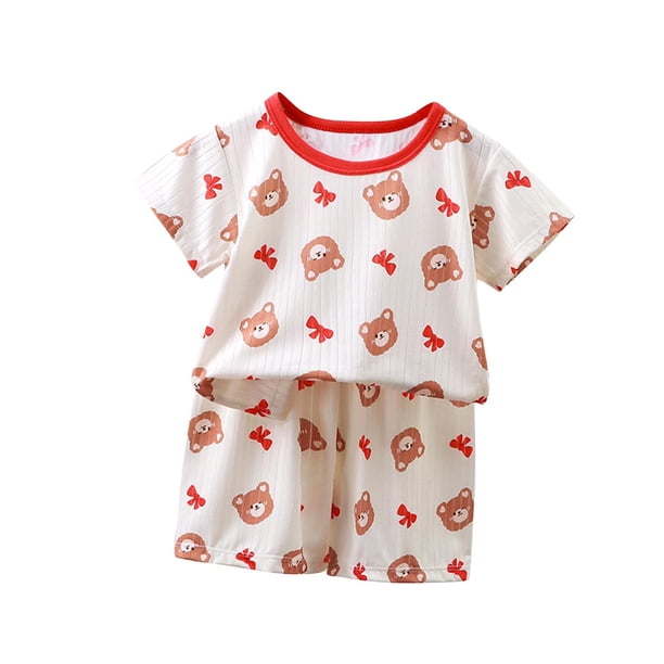Odeerbi 0-12 Años Niños Niñas Pijamas de Verano Estampado Algodón Conjuntos Manga Corta Camiseta Shorts Conjunto de Dos Piezas