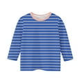 thumbnail image 4 of Efsteb Kids Girls 3/4 Sleeve Tshirt Summer Round Neck Three-quarter Sleeve Tops Comfy Cute Striped Print Loose Casual Blouses(Blue,7 Years ), 4 of 5