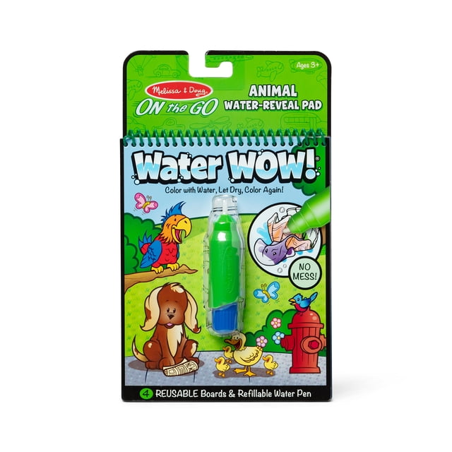 Melissa & Doug On The Go Water Wow! Mess Free Coloring Book, Reusable Water-Reveal Activity Pad - Animals