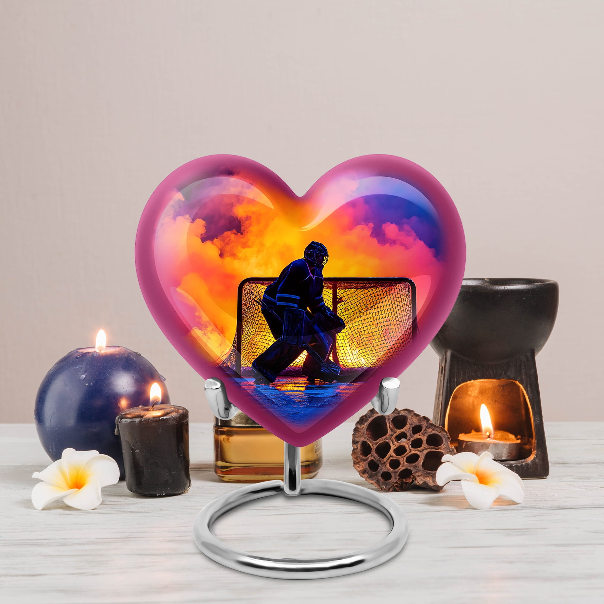 MUKTIVE Ice Hockey Handmade Mini Memorial Urn, Cremation Purple Heart Urn, Player Funeral Urns for Ashes, Decorative Urns for Human Ashes, 3 Inch