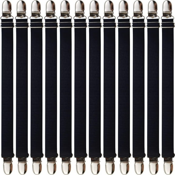 RONYOUNG 12PCS Bed Sheet Clips Straps Sheet Corner Straps Holder Mattress Clips, Adjustable Elastic Bed Sheet Grippers Straps Suspender Fasteners Holder (9.45 Inch Length, 12 Pieces)