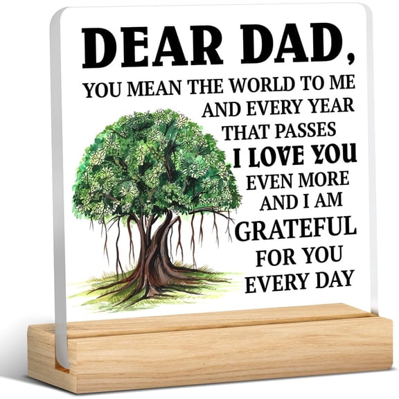 Best Dad Gift From Son Daughter, Best Dad Gift Idea, Appreciation Gift for Dad Daddy Father, Dear Dad I Love You Acrylic Desk Plaque Sign Keepsake (with Wooden Stand)