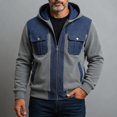 thumbnail image 2 of longantii Mens Hooded Cargo Coat Color Block Long Sleeve Full Zip Jacket Multi Pocket Relax Fit Streetwear Tops Daily Spring Fall Casual Outerwear Gray L, 2 of 5
