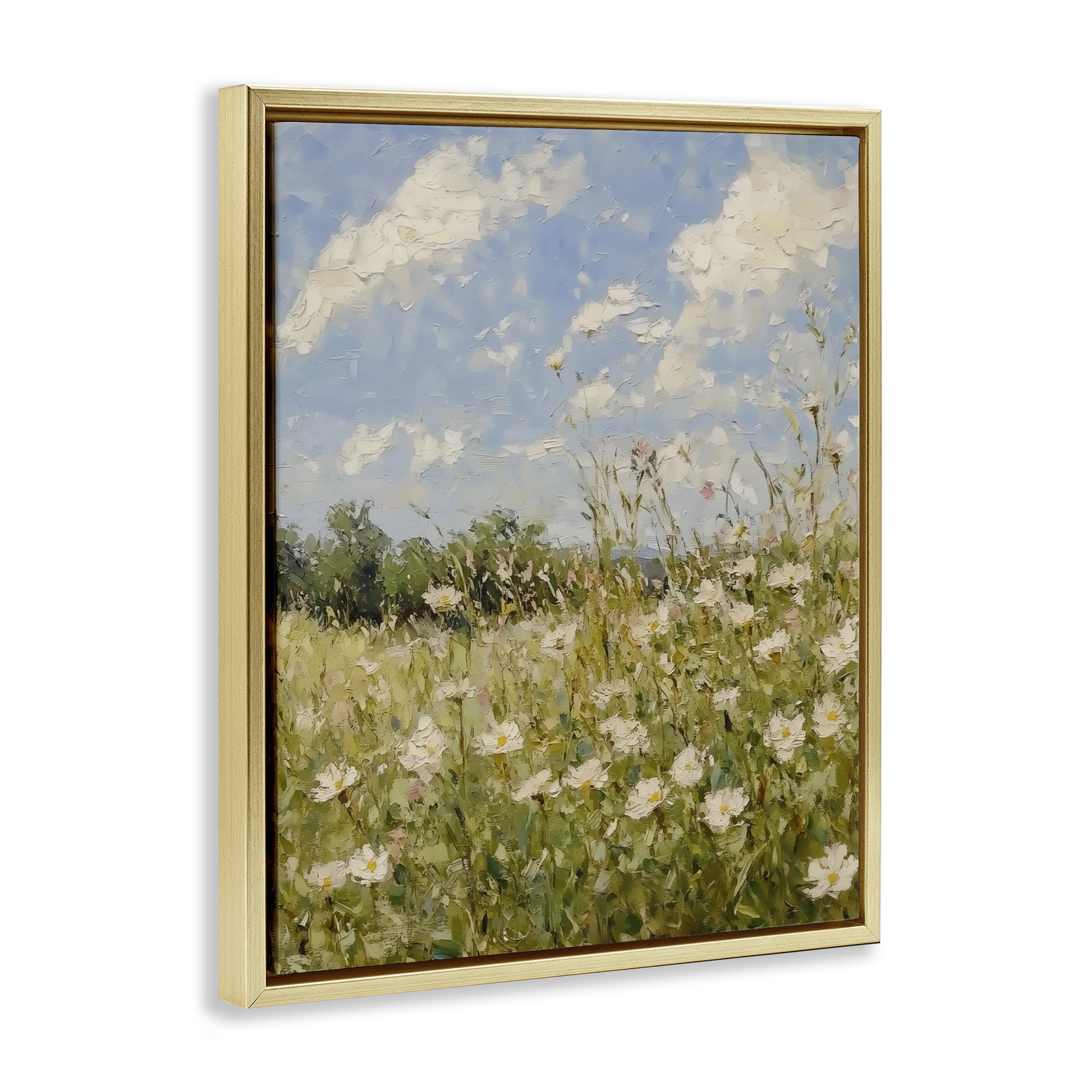 Stupell Industries Wildflower Field Beneath Blue Sky Gold Framed Floater Canvas Wall Art, design by LSR Design Studio
