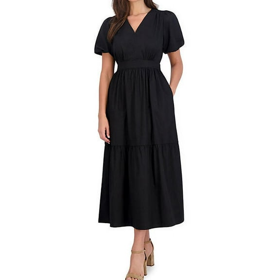 French Connection Women's Puff Sleeve Maxi Dress (Black, XL)