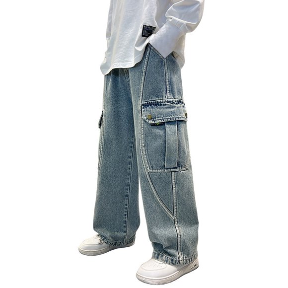 Baby Boy Pants Toddler Kids Boys Thin Breathable Loose Fit Jeans Oversized Straight Leg Casual Denim Pants Pantalon Mi Saison Enfant Blue 11 Years-12 Years