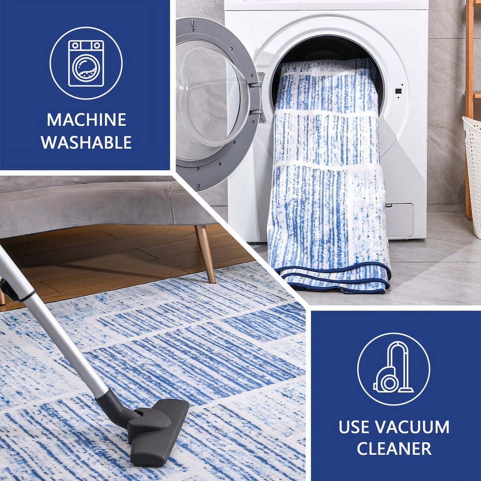 Junovo Washable Upgrade Area Rug Super Soft Rugs with Non-Slip Backing, for Living Room/Bedroom,6'x9',Blue