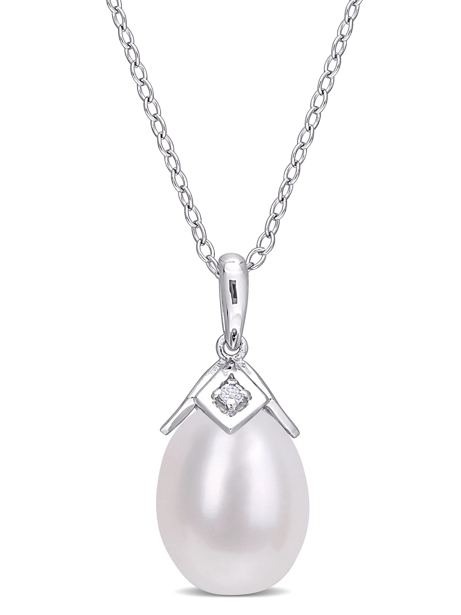 8.5-9mm Freshwater Cultured Pearl and Created White Sapphire-Accent ...