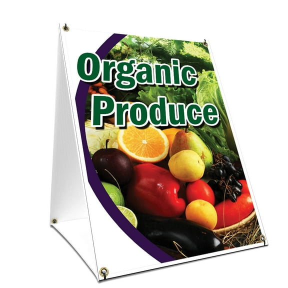 A-frame Sidewalk Organice Produce Sign With Graphics On Each Side | 18" X 24" Print Size