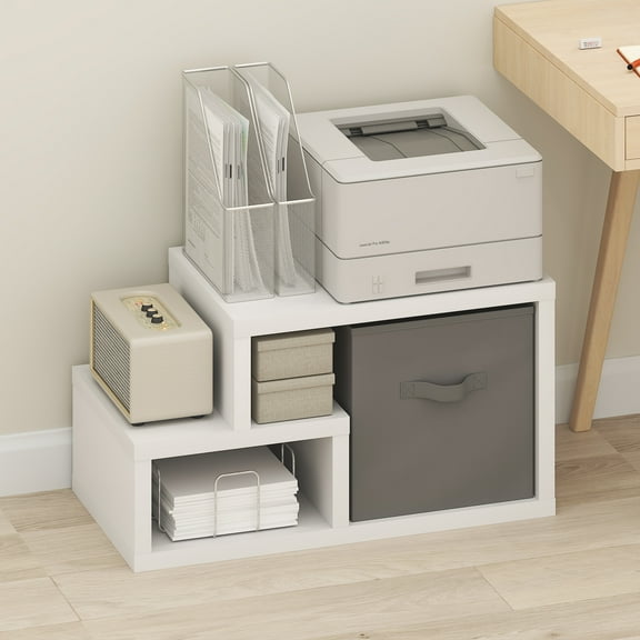 Furinno Viola Multipurpose Shelf, with Storage Bin, White/Light Grey