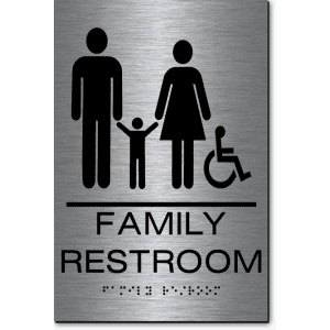 California FAMILY RESTROOM Accessible Wall Sign-Steel / Black (3 Units)