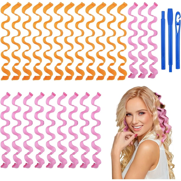 ER 24 Rulos para el Cabello (45 cm), Rizos con Ondas Mágicas para el Cabello, Rizos en Espiral, Rulos para el Cabello sin Ondas de Calor, Kit de Peinado Mágico con Ganchos para Peinar para la Mayoría de los Tipos de Peinados Rojo Verde