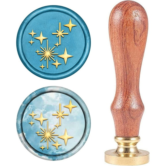 Twinkle Star Wax Seal Stamp Four-Pointed Stars Vintage Sealing Wax Stamp Retro 25mm Removable Brass Head with Wooden Handle for Wedding Invitations Envelopes Wine Packages Greeting Cards for DIY