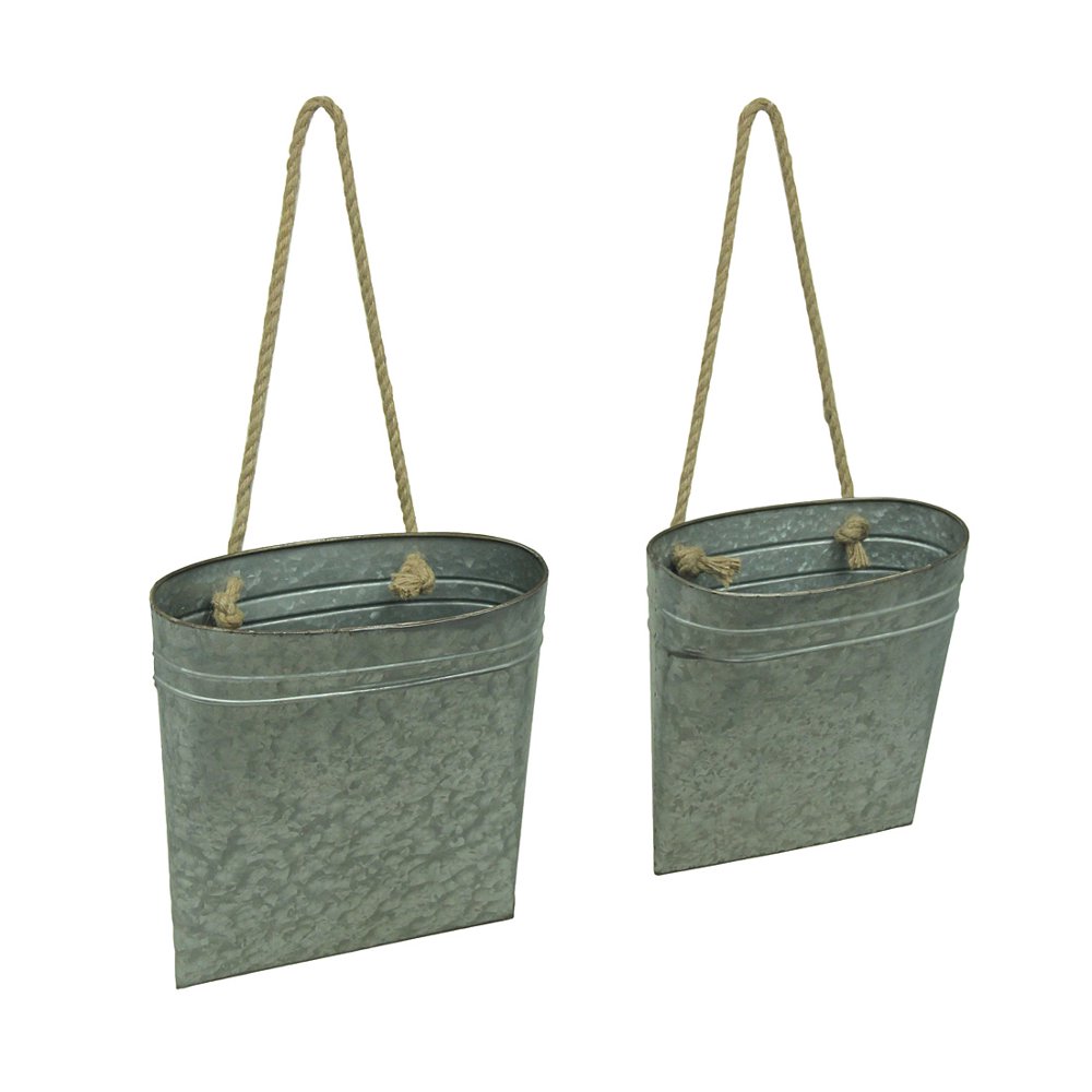 Galvanized Metal Hanging Basket Set of 2 Indoor/Outdoor Planters