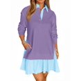 thumbnail image 5 of Long Sleeve Patchwork Women Collared V Neck Sweatshirt Dress, 5 of 6