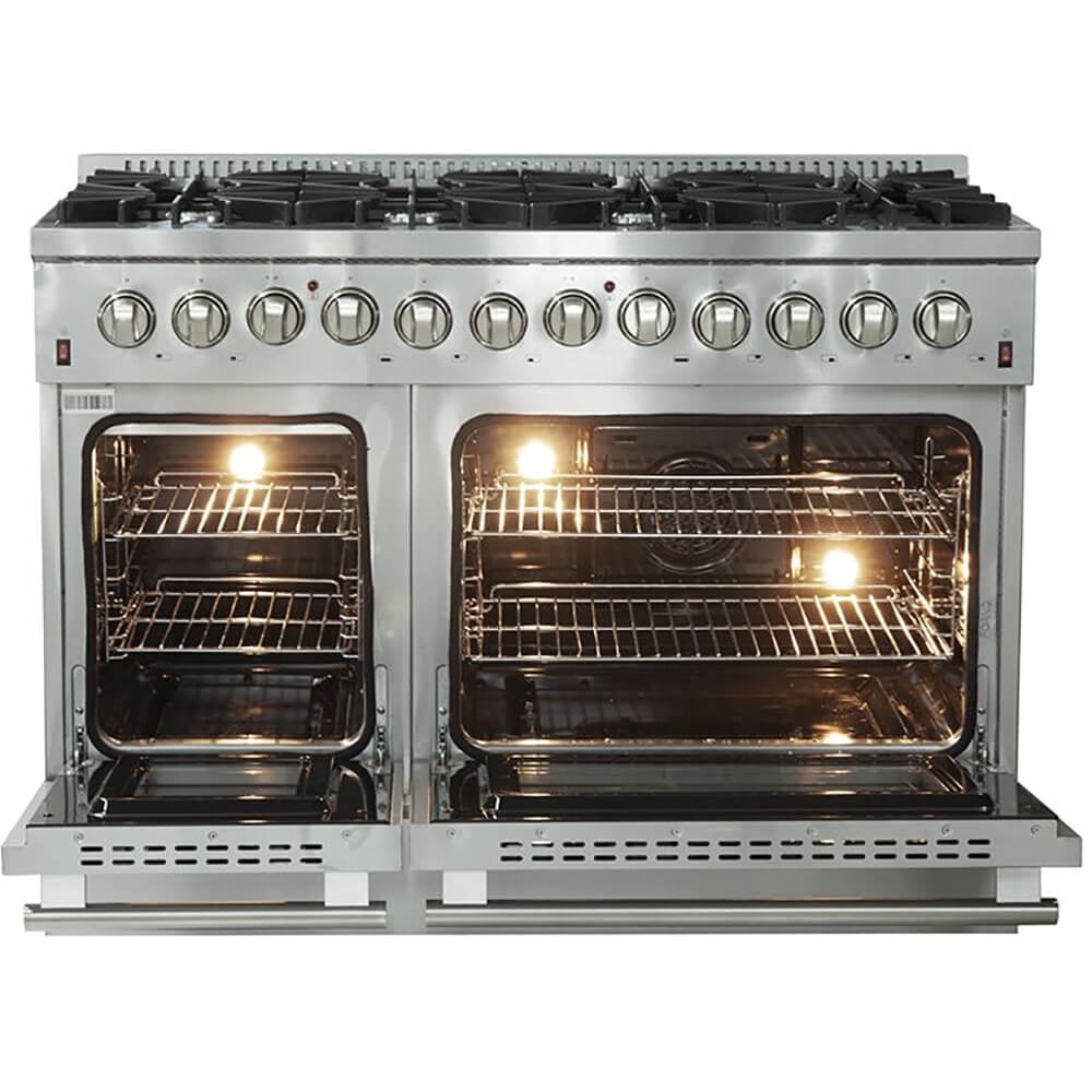 Forno Galiano 48-Inch Freestanding Dual Fuel Range, 8 Burners, Double Convection Ovens
