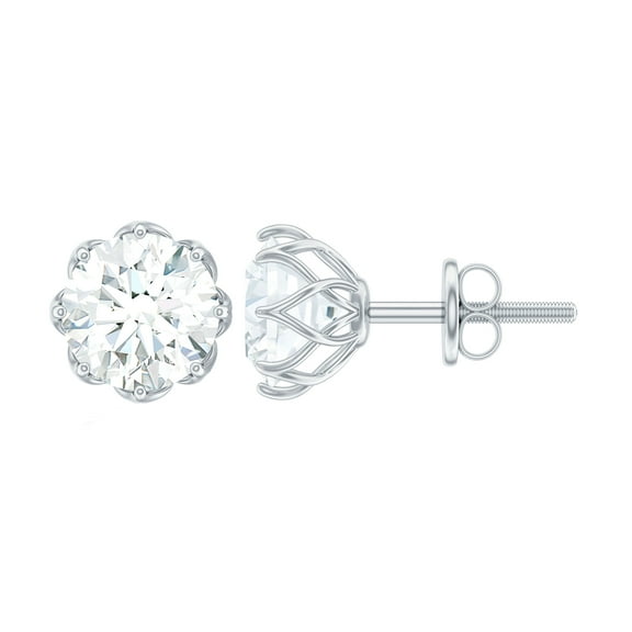 Rosec Jewels Lab Grown Diamond Stud Earrings 1 Ct - 6 mm Solitaire Earrings with Screw Back - EF-VS Grade, 925 Sterling Silver