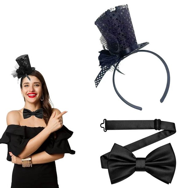 Mini sombrero de copa con lazo adecuado para niñas y mujeres, fiestas temáticas, carnaval, Halloween, accesorios, una diadema.