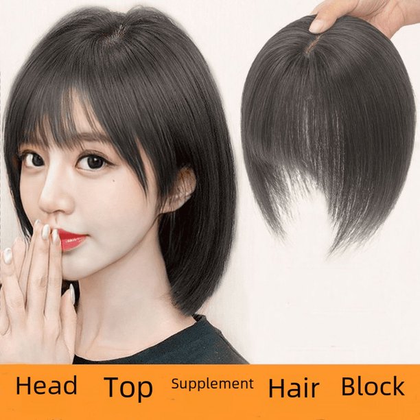 Peluca de mujer con flequillo de aire 3D, pieza de peluca de simulación de cabello, bloque de reemplazo de cabeza, aumenta la cantidad para cubrir el cabello blanco