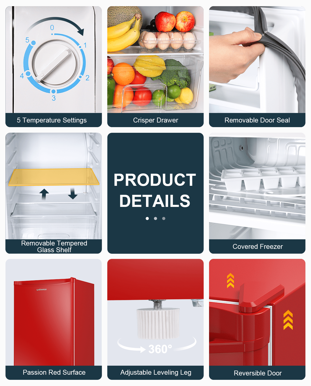 Upstreman Mini Fridge with Freezer, 3.2 Cu.Ft Small Refrigerator Single Door Compact Refrigerator for Dorm Office, Adjustable Thermostat, Low Noise, BR321 Red