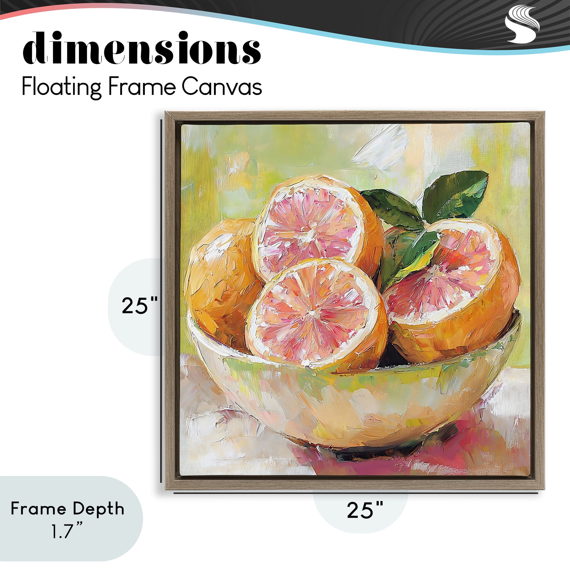 Stupell Industries Bold Grapefruit in Ceramic Bowl Brown Framed Floater Canvas Wall Art, design by Riley B