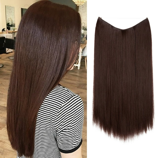 Hair Extensions Secret Hidden Wire In Real Long Thick Straight Curly Headband For Women,Brown Pullover Toupee
