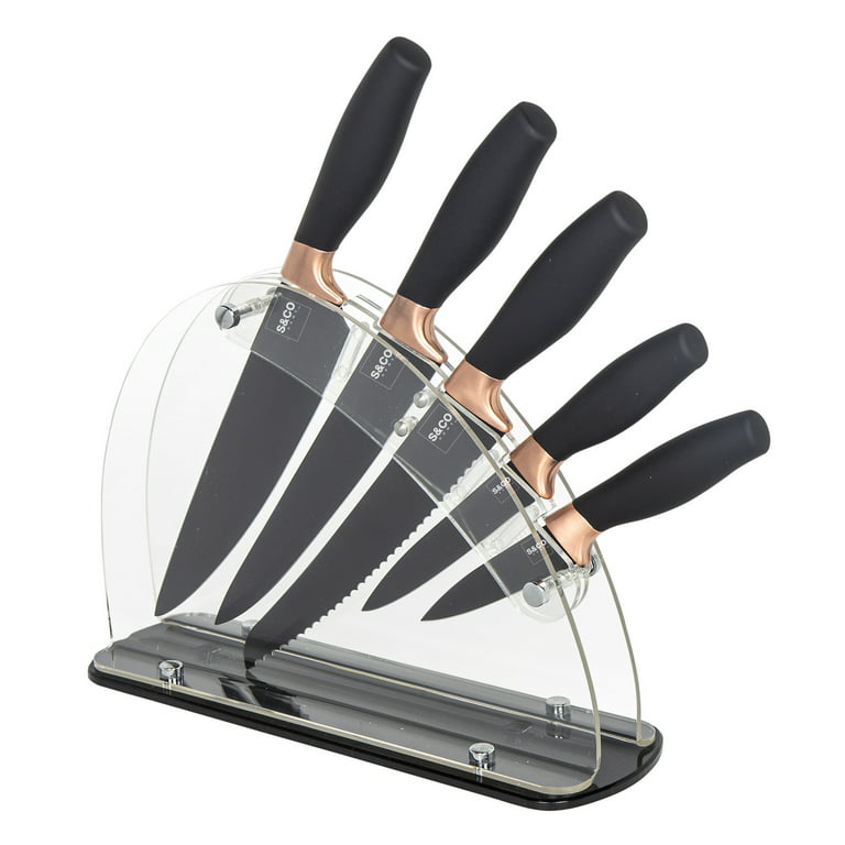 Knife Set, 17 Pcs Black Kitchen Knife Set with Acrylic Knife Holder, Super Sharp Knife Block Set with Bo Oxidation Coating