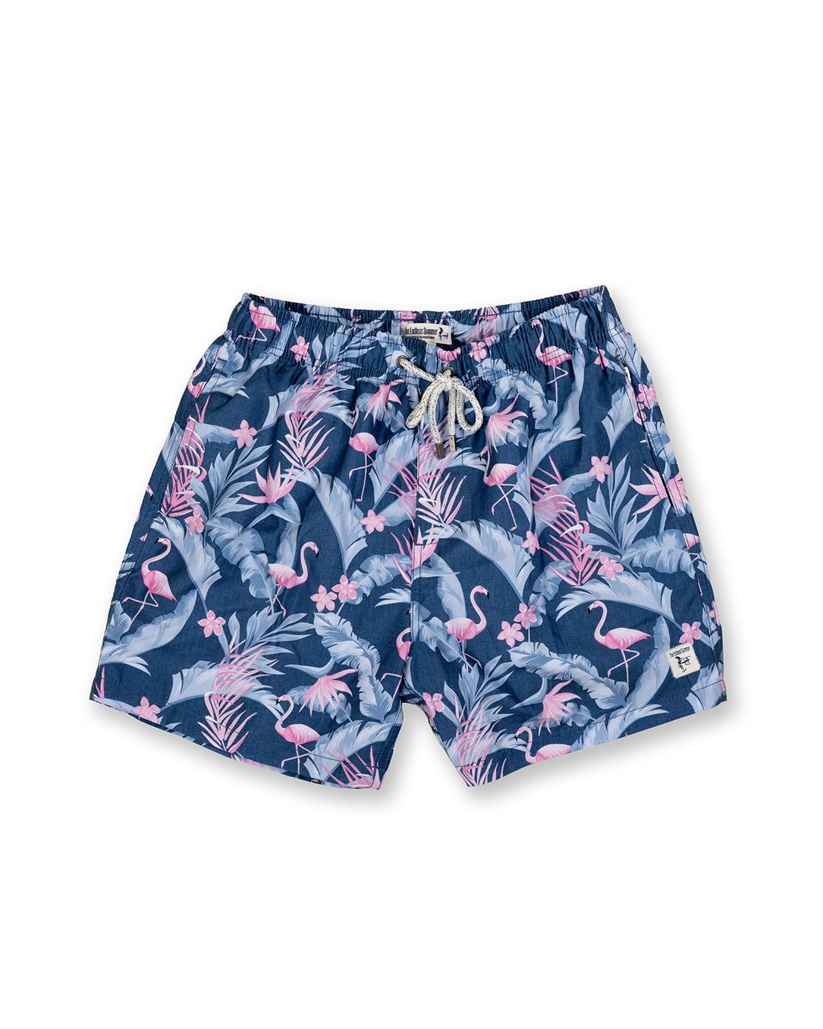 Boys Swim Trunks Elastic Swimwear Shorts with Fun Designs, Flamingo