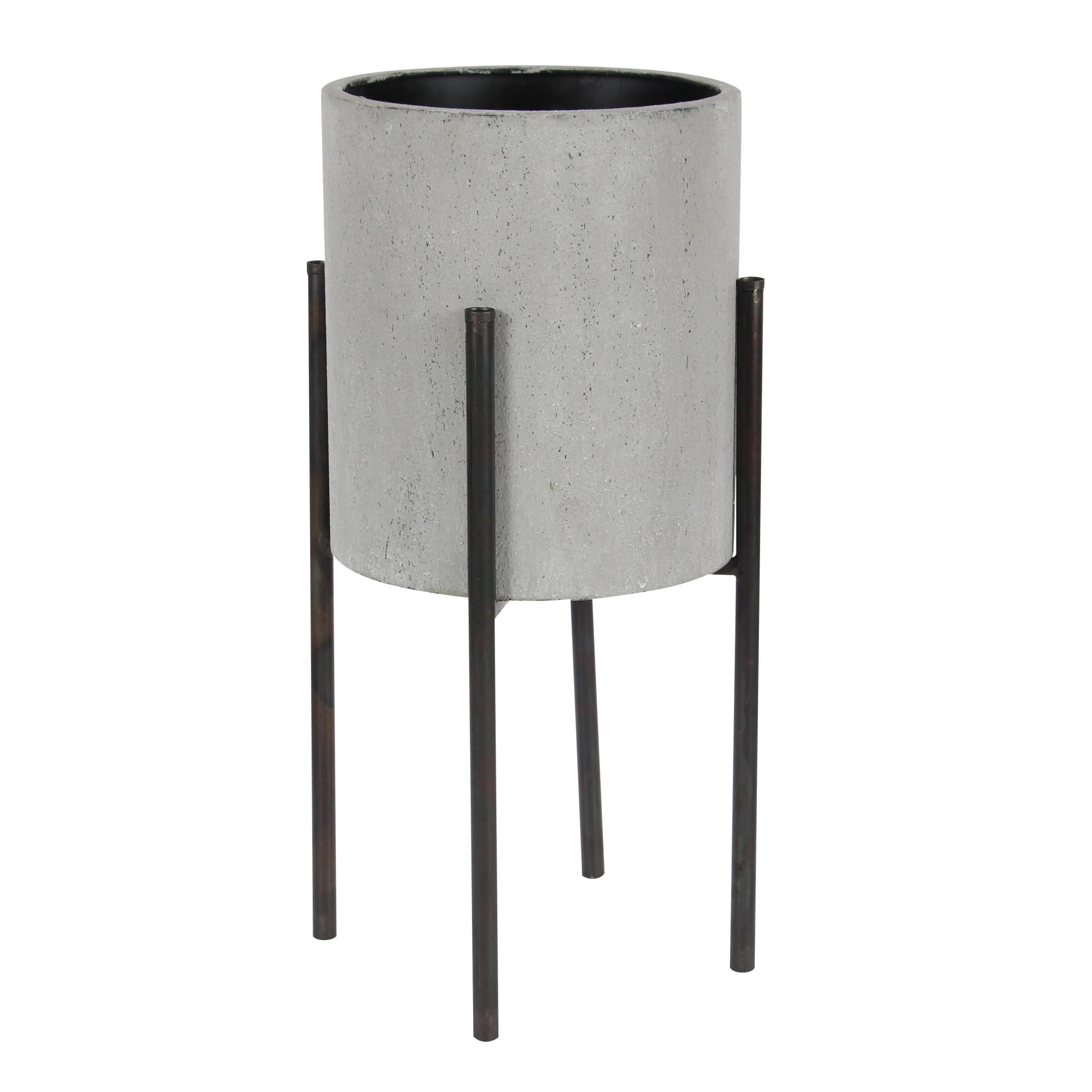 DecMode 19", 23"H Textured Light Gray Metal Planter with Black Removable X-Stands (2 Count)