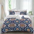 thumbnail image 2 of Orange Blue Bedding 3 Piece Duvet Cover Set Full Size, Morocco Boho Abstract Floral Ethnic Tribal Soft Microfiber Comforter Cover with Zipper Closure & Pillowcases, FadeResistant Quilt Cover, 2 of 9