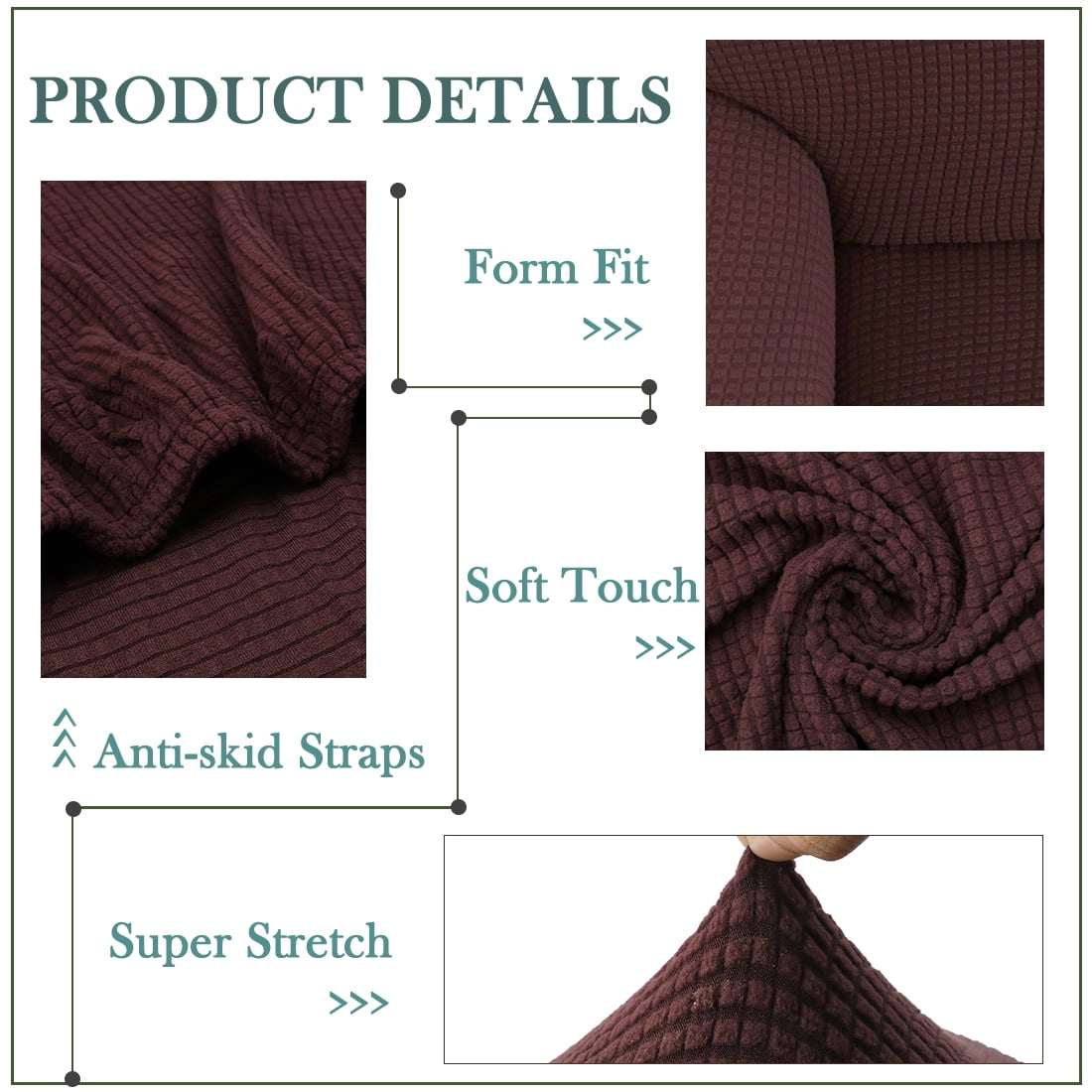 Unique Bargains 1-Piece Jacquard Solid Stretch Loveseat Slipcover, Coffee